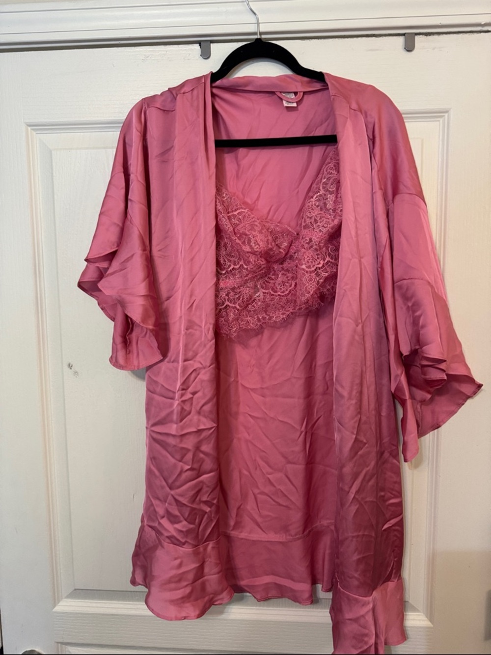 Victoria's Secret Pink Satin Robe with Lace Chemise